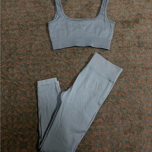 Green Ribbed Sports Bra and Leggings Set